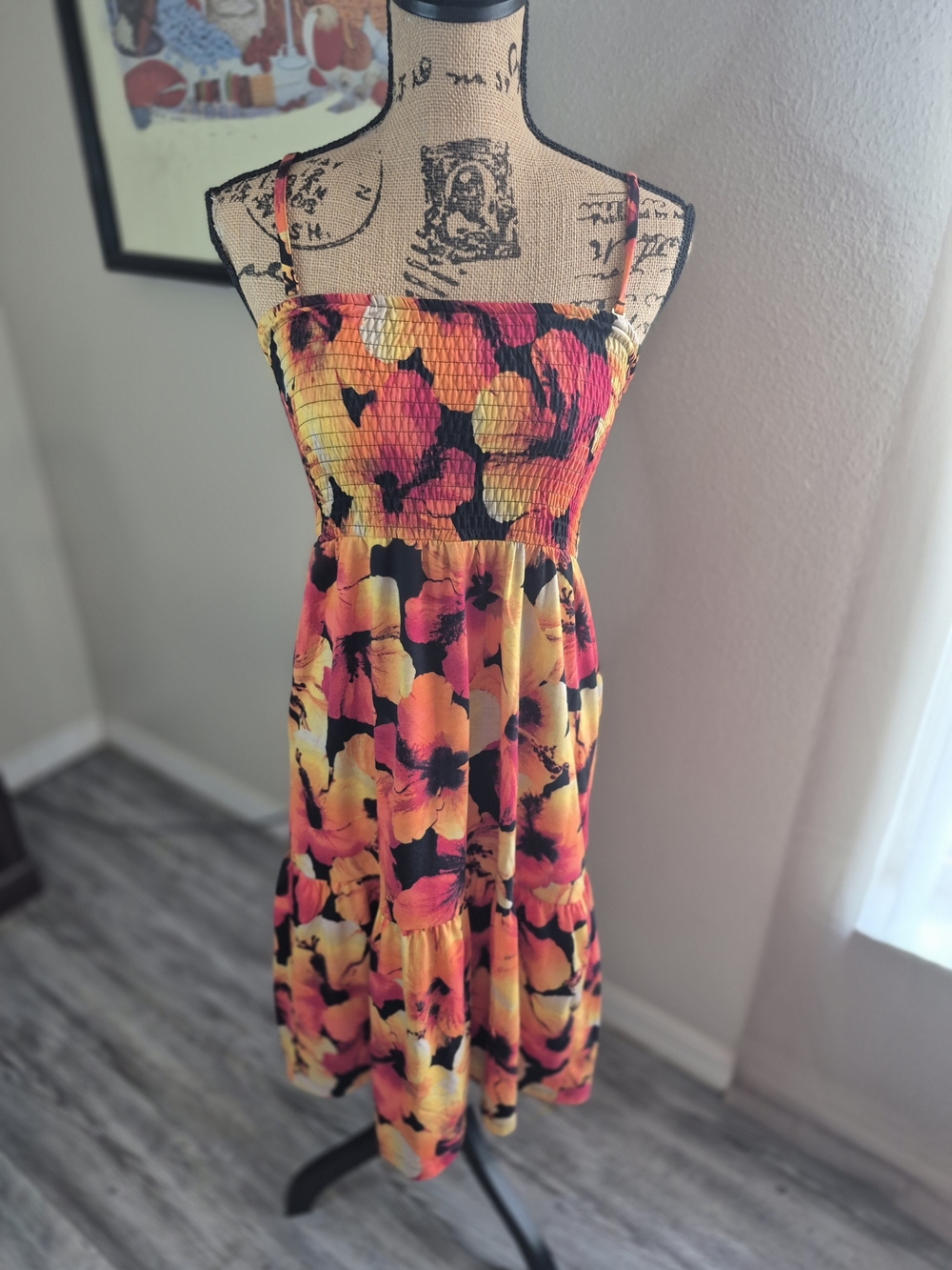 sofia by sofia vergara Yellow & Pink Floral Smocked Midi Dress